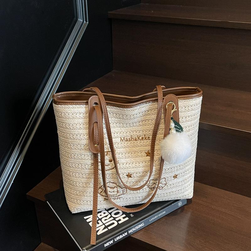 

Large capacity casual woven bag tote bag women s new fashion versatile underarm bag travel shoulder bag коричневый