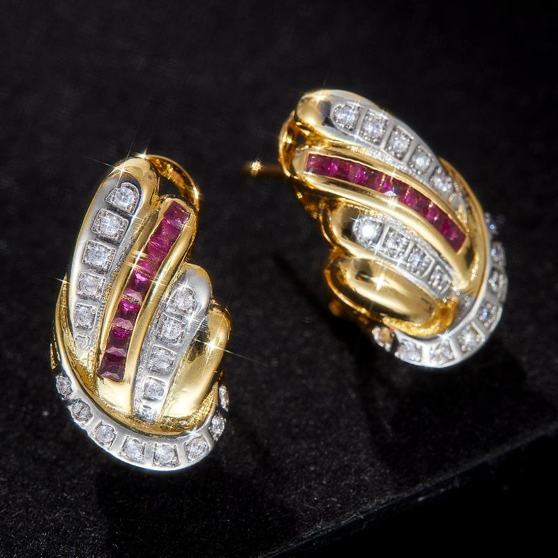 Retro Luxury Elegant Inlaid White Rose Red Zircon Earrings for Women  Personality Girls Party Accessories Holiday Jewelry