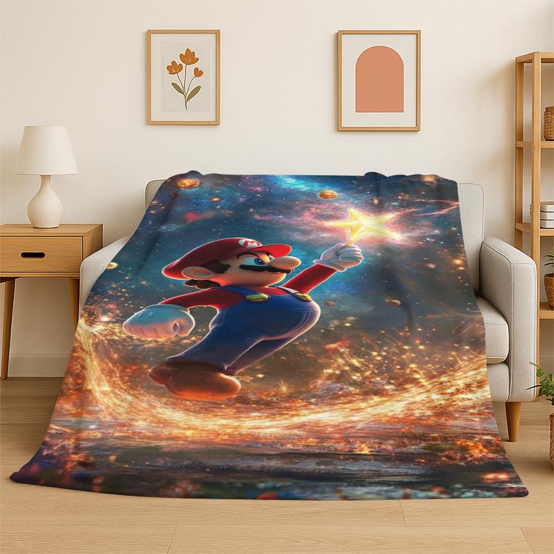 

Cartoon M-Mario Bros Game Flannel Blanket Soft Warm Throw Blanket for Bedroom Living Room Bed Travel Camping Picnic Gift Kids 75x90cm