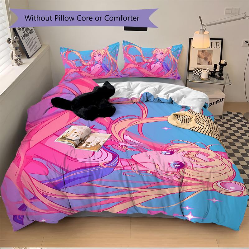 3Pcs Magical Girl Adventure Bedding Set Soft Fabric Duvet Cover Pillowcases Home Xmas Halloween Gift 1 Duvet Cover 2 Pillowcase S1481