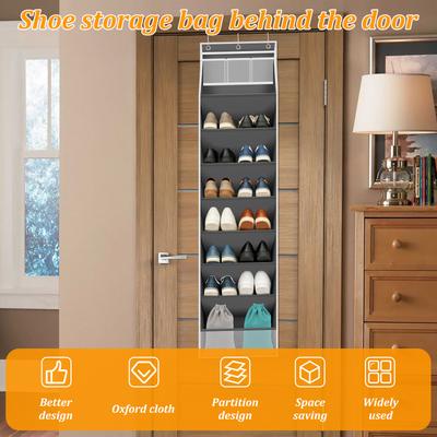 Over The Door Shoe Organizer Bag 8 Layer Shoes Hanging Storage Rack with Top and Side Pockets for Boots Sneakers Sandals