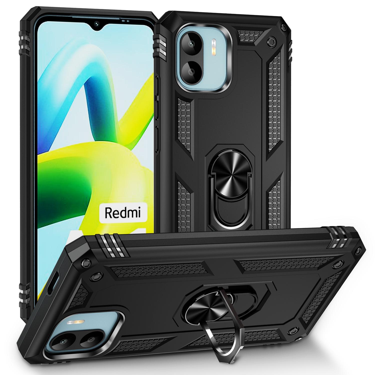 

Phone Case for Xiaomi Redmi A1 4G/A2 4G,Military Grade Anti-drop PC+TPU Protective Cover with Ring Kickstand Black
