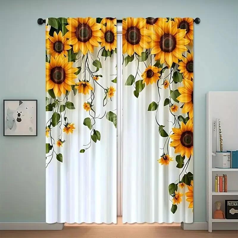 2pcs Vibrant Sunflower Curtains   Room Darkening Polyester Drapes   Rod Pocket Window Treatments for Home Decor   Holiday/Summer Wi