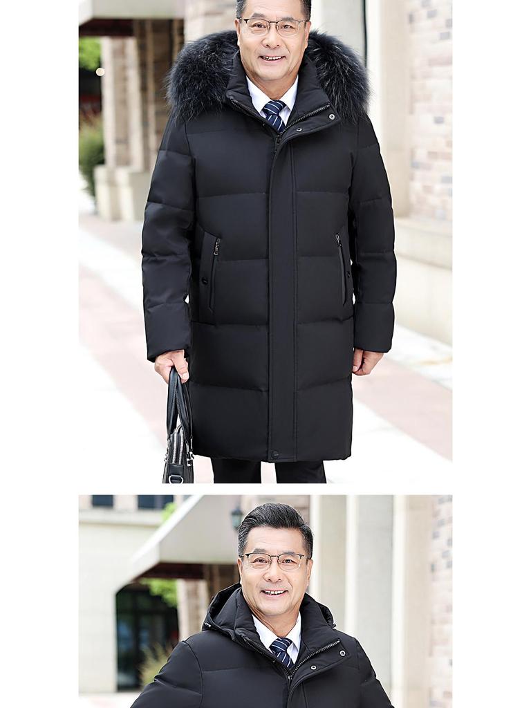 Men's Winter Mid-Length Thickened Down Jacket for Middle-Aged and Elderly - Cold-Proof, Plus Size