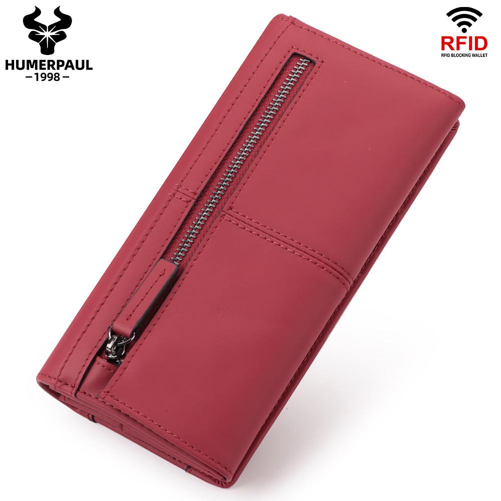 Humerpaul The First Layer of Cowhide Ladies Clutch, Large-capacity RFID Anti-theft Swipe Multi-card Wallet with Photo Window