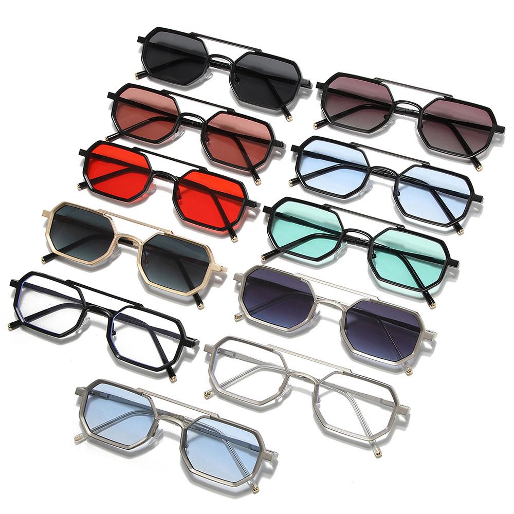 Fashion Metal Frame Polygonal Sunglasses Women Men Vintage Double-bridge Punk Sun Glasses Driving Goggles Retro UV400 Shades