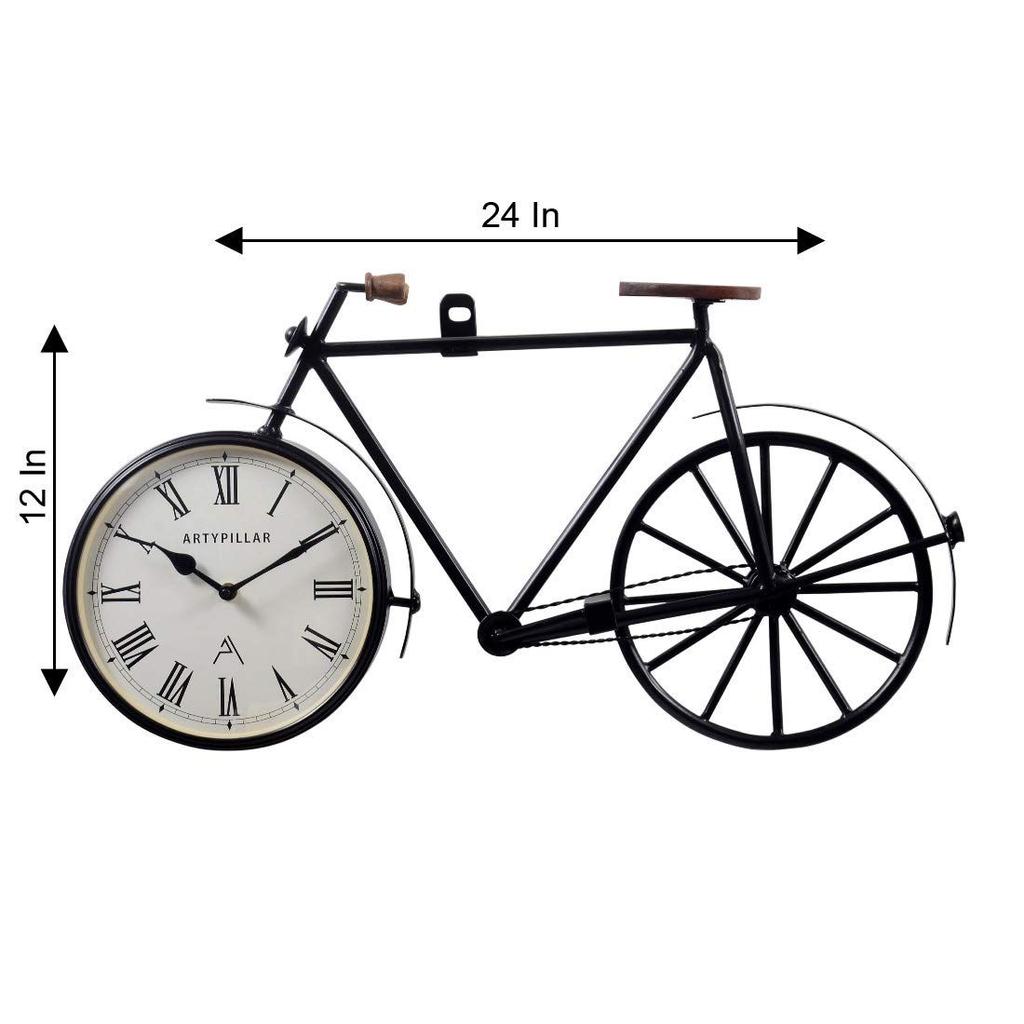 Wandmontierte Fahrrad-Wanduhr im Holzdesign, handgefertigt im Antik-Stil, für Heimdekoration, Wohnzimmer, mit römischen Ziffern für dekorative Halle und Büro(Schwarz)