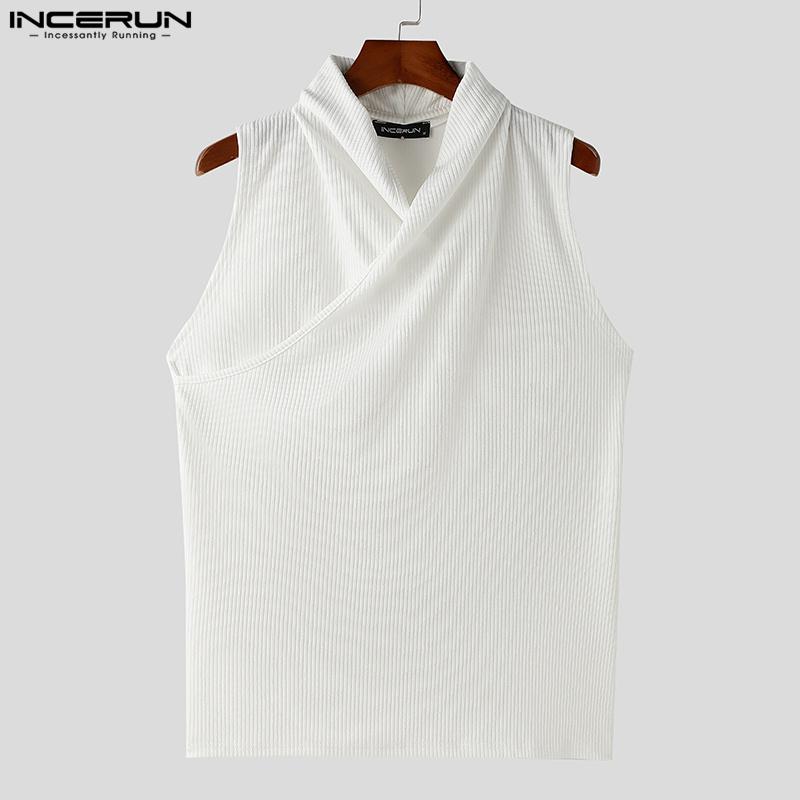 INCERUN Canottiere Uomo Estive Senza Maniche Costolate Davanti Incrociate Casual Larghe
