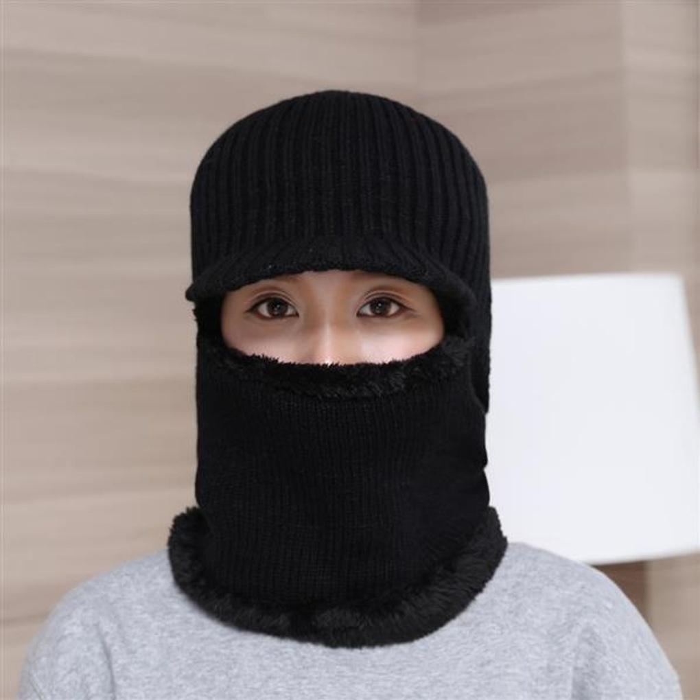 Breed Neck Warmer Fur Hat (Black) / Integrated Knit Brim Hat