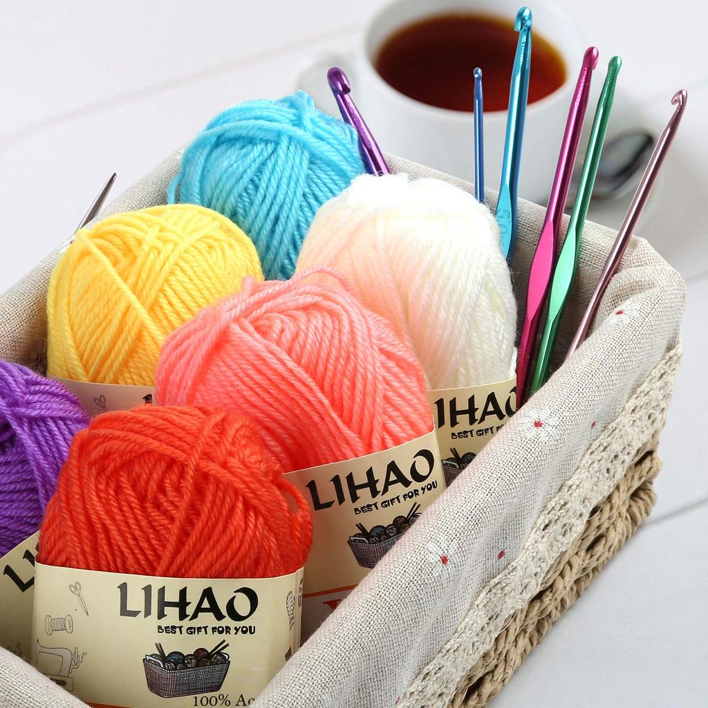LIHAO Acrylic Yarn Medium 15g per Knitting Weaving Yarn 12-Color Set, Weight, Ball, Approx. 26m, Yarn,