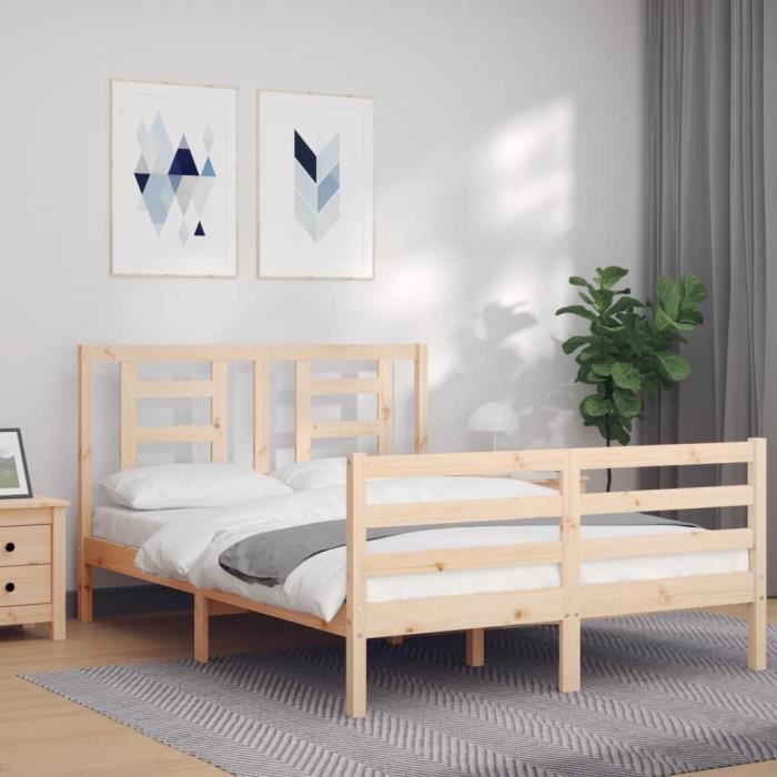 VidaXL Cadre de lit avec tête de lit 140x200 cm bois massif 3194701
