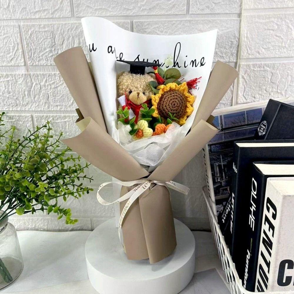 Handmade Sunflower Flowers Crochet Sunflower Dr. Bear Flower Bouquet New Animal Plush Bouquet  Gift