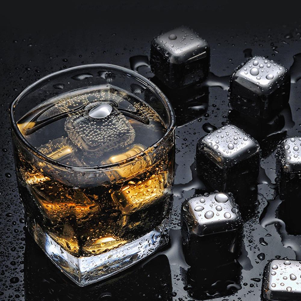 8 piece With Tongs And Box Whiskey Stones 304 Stainless Steel Metal Ice Cubes  Restaurant