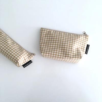 Beige Check Pouch
