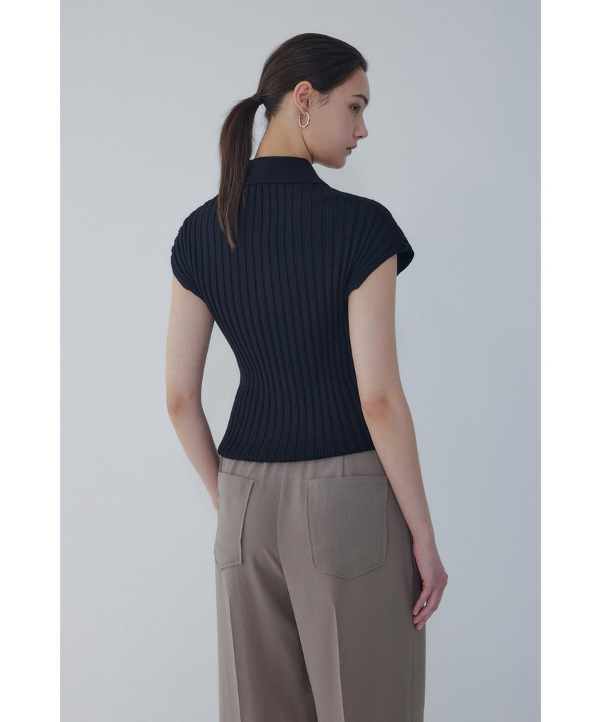 Bobeu Collared Neck Ribbed Knit Pullover_Black 7156250004