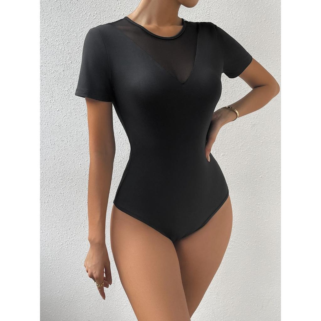 2025 Summer Clothes New Fashion Women's Sexy V-neck Back Butterfly Patchwork Short Sleeved Tight Jumpsuit Rompers