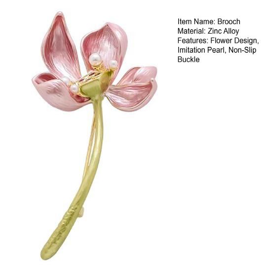 Women Brooch Imitation Pearls Inlay Pink Flower Design Lapel Pin Non-Slip Buckle Scarf Badge Clothing Bags Accessories