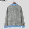 INCERUN Oversized Men Lapel Long Sleeve Plaid Patchwork Texture Casual Coats