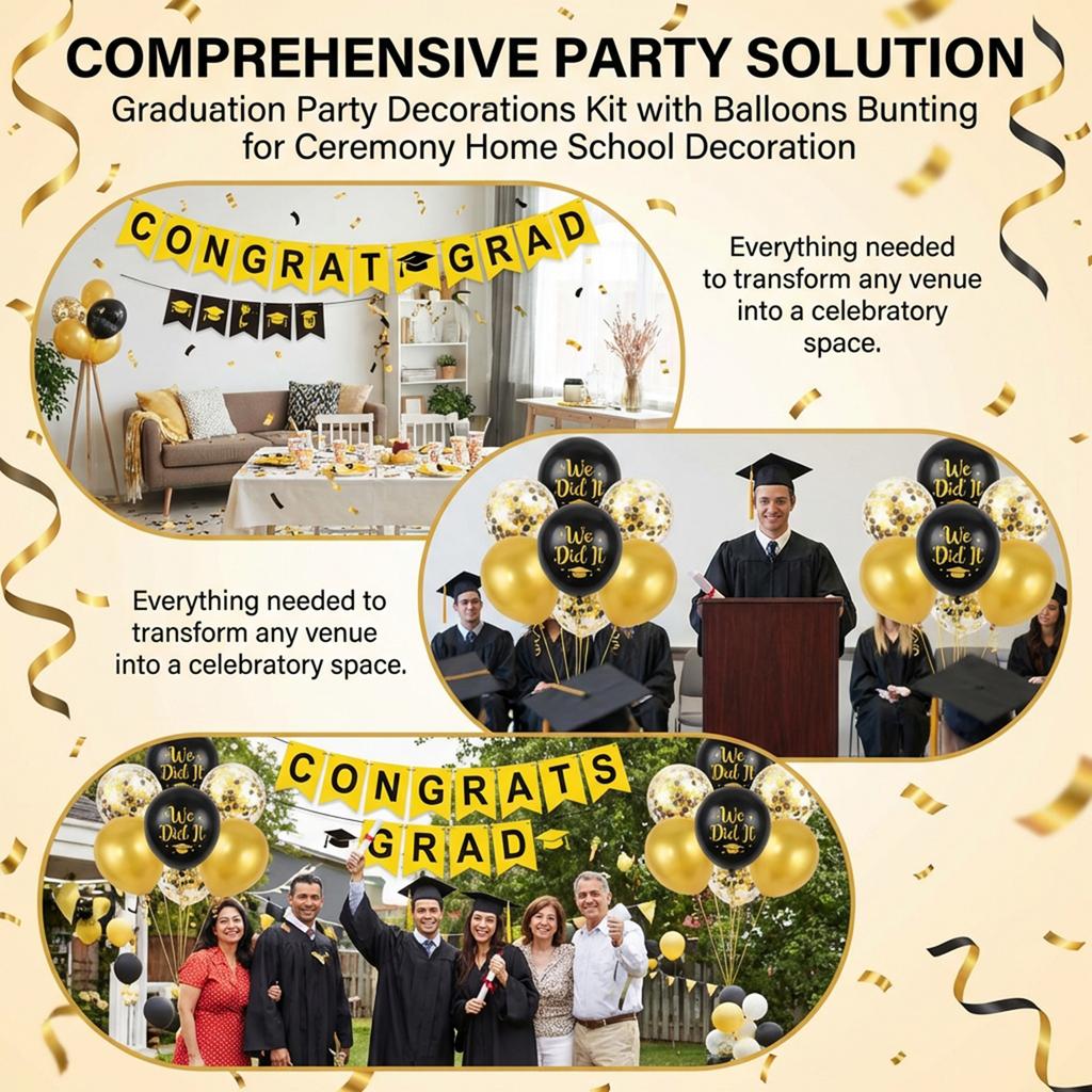 Graduation Party Decorations Kit with Balloons Bunting for Ceremony Home School Decoration