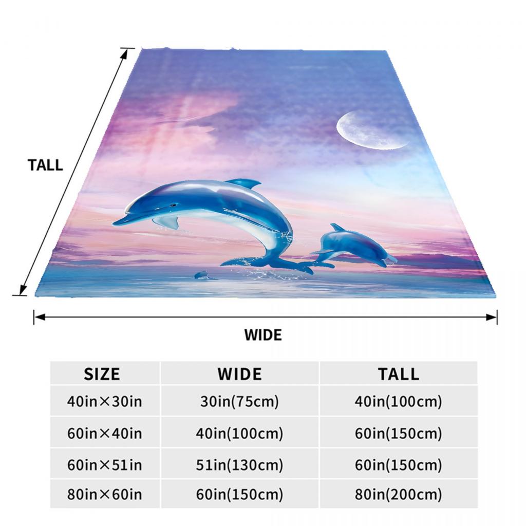 1pc Pink Blanket Dreamy Style Dolphin 3D Print Comfortable Flannel Blanket for Home Living Room Bedroom Decoration Birthday Gift