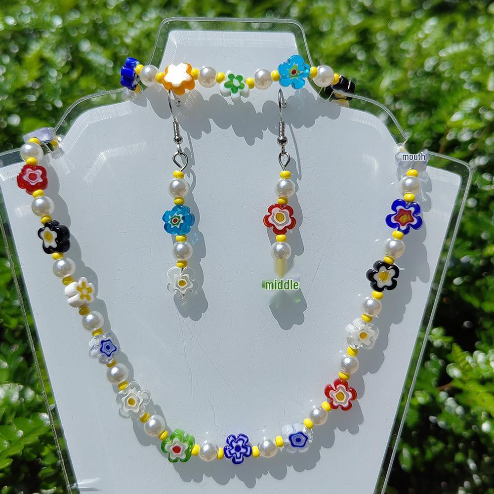 Pearl Glaze Floral DIY Jewelry Set: Earrings, Necklace & Bracelet