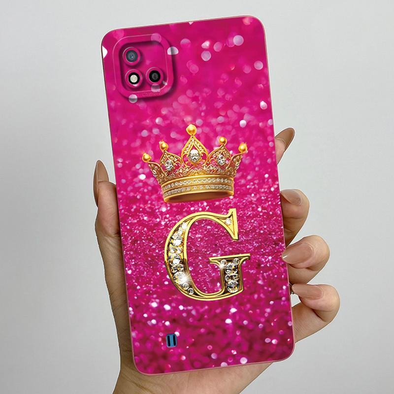 For Realme C11 2021 RMX3231 C20 Case Crown Letter Liquid Silicone Soft Phone Cases For RealmeC20 C20A Full Protection Back Cover