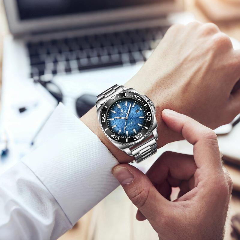 Mode Herren Vollautomatische Mechanische Uhr Edelstahl Kalender Herren Nachtlicht Wasserdichte Vielseitige Uhr