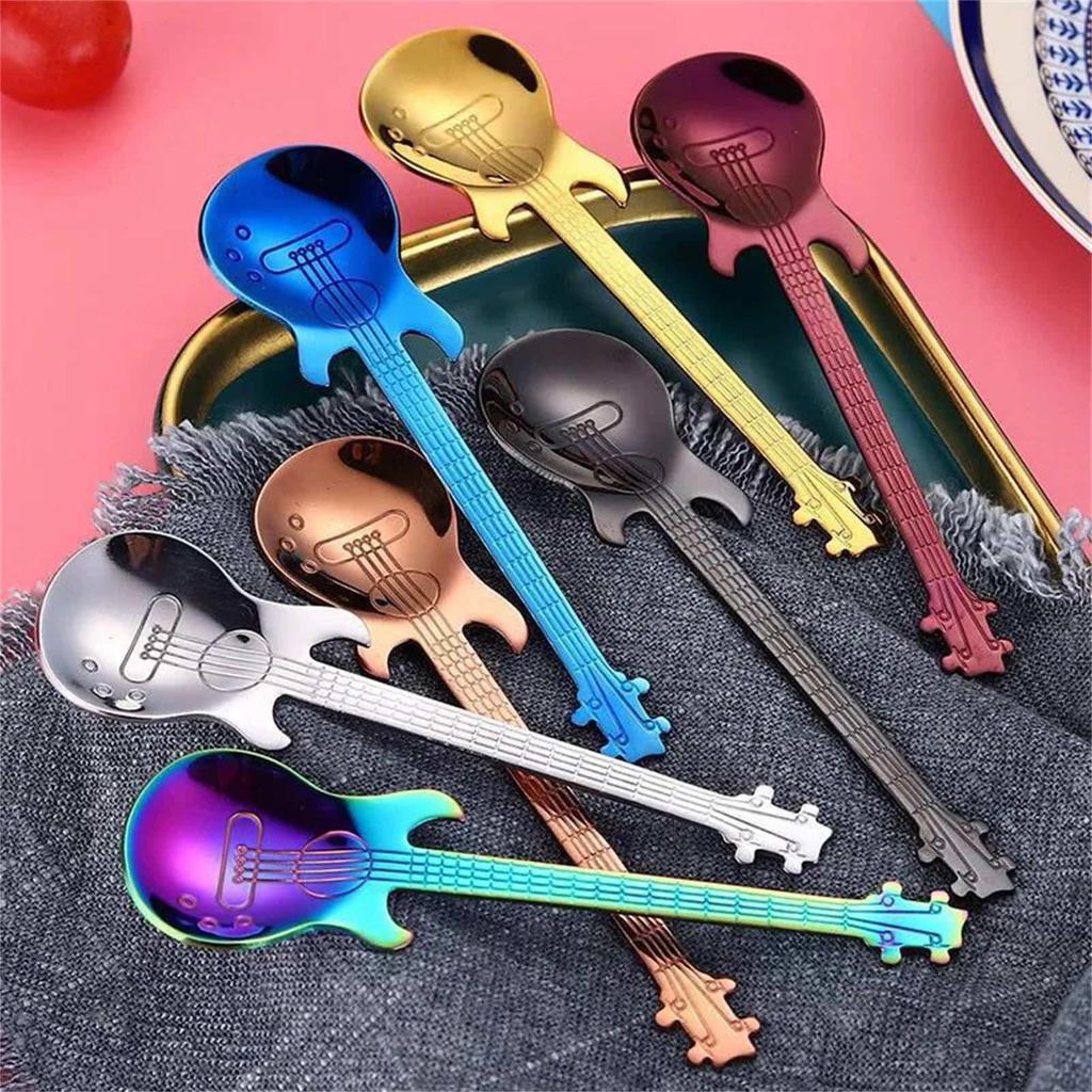 Colorful Guitar Tea Spoon Creative Mixing Spoons Stainless Steel Drinking Spoon Easy To Clean Cute Stirring Spoon For Ice Cream