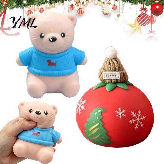 Holiday Celebration Party Supplies Christmas Tomato Bear Squeeze Toy for Stress Relief, Cute TPR Decompression Relief Toys Adults Figure with Festive