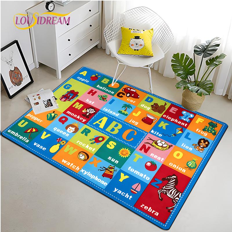 IMIKEYA Dětská hrací podložka Kolekce Hrací čas Abeceda ABC Roční období Měsíce Ovoce a Tvary Vzdělávací koberec do herny ložnice
