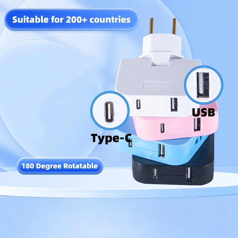 EU Plug 180° Rotatable Multi Outlet Adapter – Slim Travel Converter