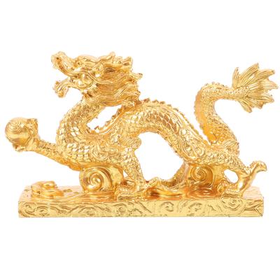 Resin Dragon Sculpture Statue Compact Desktop Decor Chinese Cultural Auspicious Symbol for Wealth Health Longevity Office Home