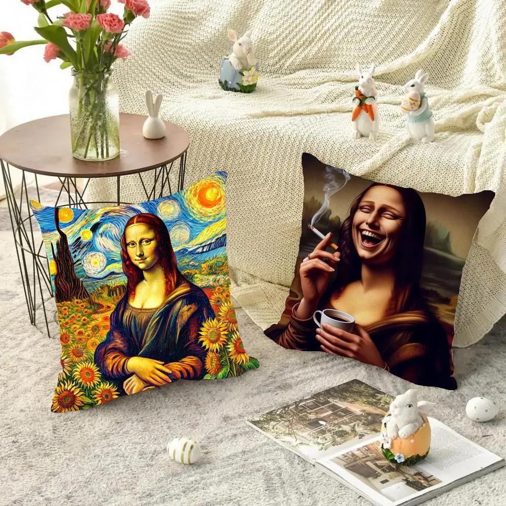 1pc Abstract Van Gogh And Friends Mona Lisa Pillow Case Square Bedroom Sofa Leisure Comfort Cushion Car Living Home Decoration