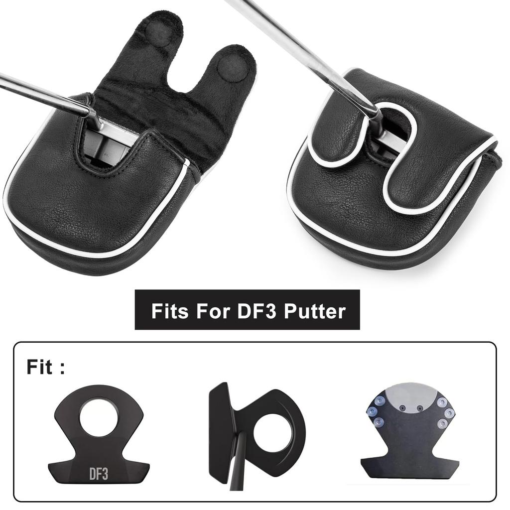 Mallet Putter Head Cover Black Style Magnetic Closure Compatible with LAB DF3 Putter Made of Premium PU Leather