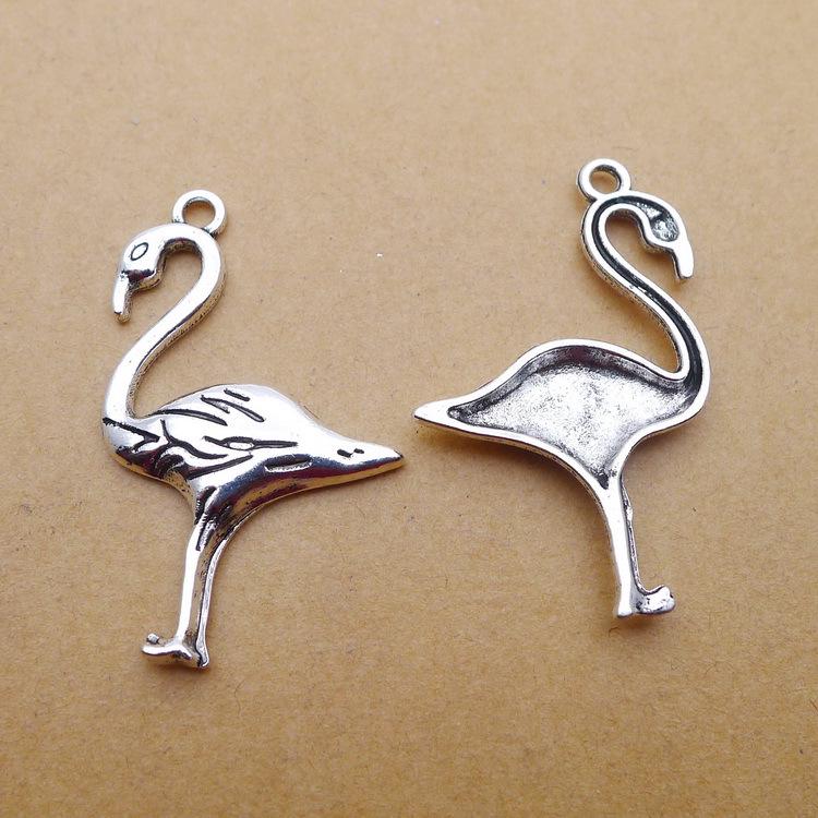 LD1136 Alloy Red-Crowned Crane Jewelry Accessories, Antique Silver, 25x40mm, Vintage, 100pcs/pack, 2.7g. античный серебряного