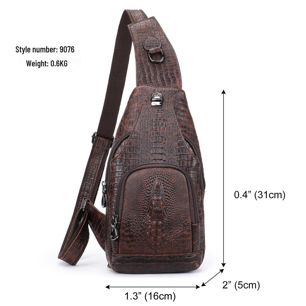 Men's Korean Style Crocodile Pattern Crossbody Chest Bag - Trendy and Sporty for Business Commute