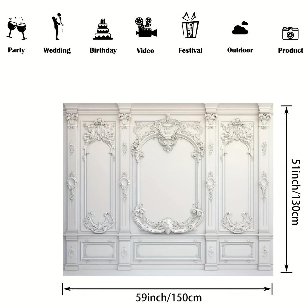 Elegant White European Stone Wall Backdrop for Parties, Weddings