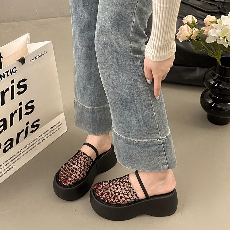 Mesh Women Platform Slippers High Heels Summer Slides Heeled Sandals 2025 New Brand Pumps Dress Designer Lady