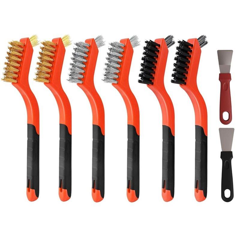 A25F-3Set Wire Brush Cleaning Kit,Stainless Steel Scraper Brushes With Scraper Blades, Used For Rust Removal And Dust Removal