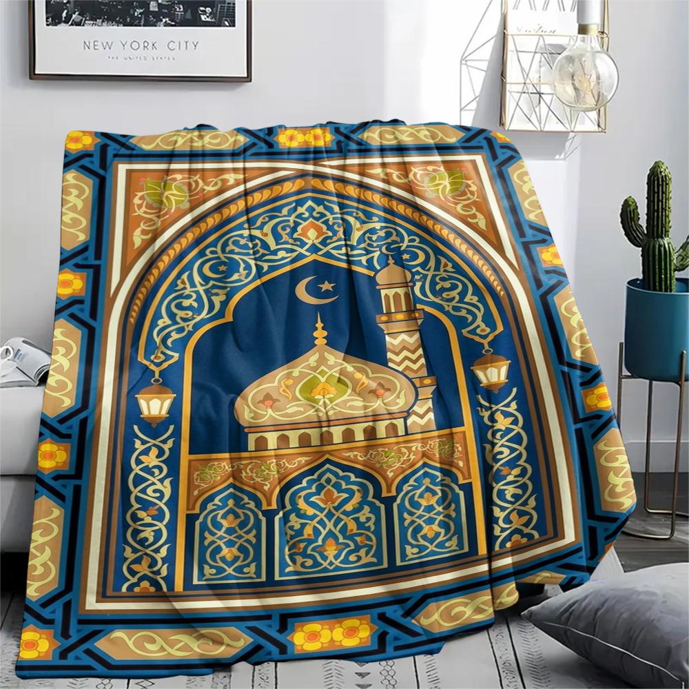 1Pc Muslim Print Flannel Blanket, High quality Comfortable for All Seasons, Home Decor, Warmth and Comfort, Perfect for Christmas Gifts W130