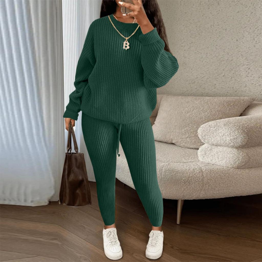 Fashionable Women's Casual Knitted Two-piece Suit