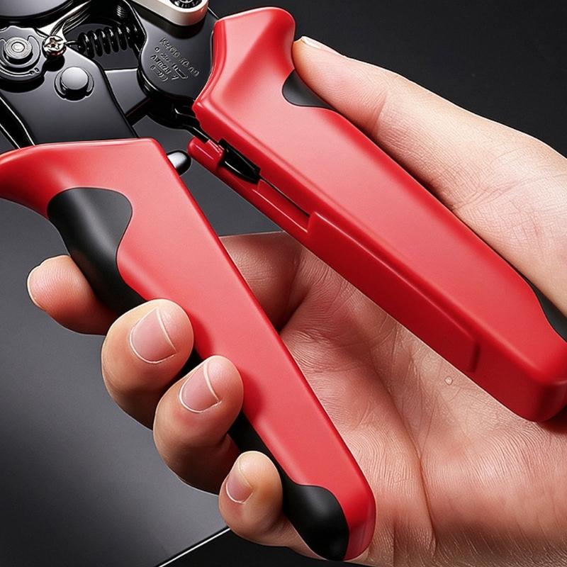 Manual Ferrule Crimping Pliers with Ratcheting Action, Guide Block, and Grip Shell for Wiring Repair and Install Work