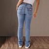 Damen Frühjahr Neue Doppelknopf Mid-Waist Straight Jeans Slim Temperament Hose