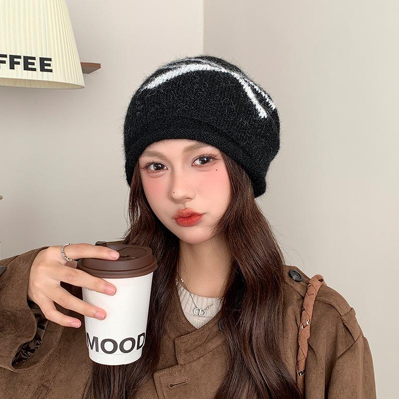 New Bow Knitted Hat Autumn and Winter Warm Ear Protection Pile Hat for Women Korean Style Big Head Circumference Showing Face Small Woolen Hat