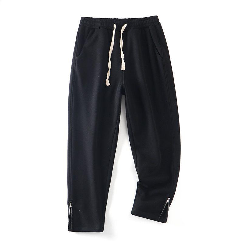 Men's Winter Fleece-Lined Thickened Straight-Leg Sweatpants with Zipper Cuffs, Export Quality Knitted Casual Pants