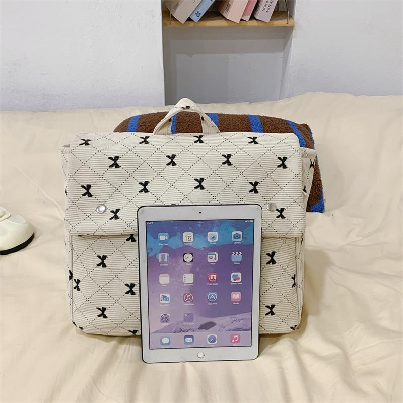 Vintage Corduroy Backpack Women's Bow Print Large Capacity Backpack