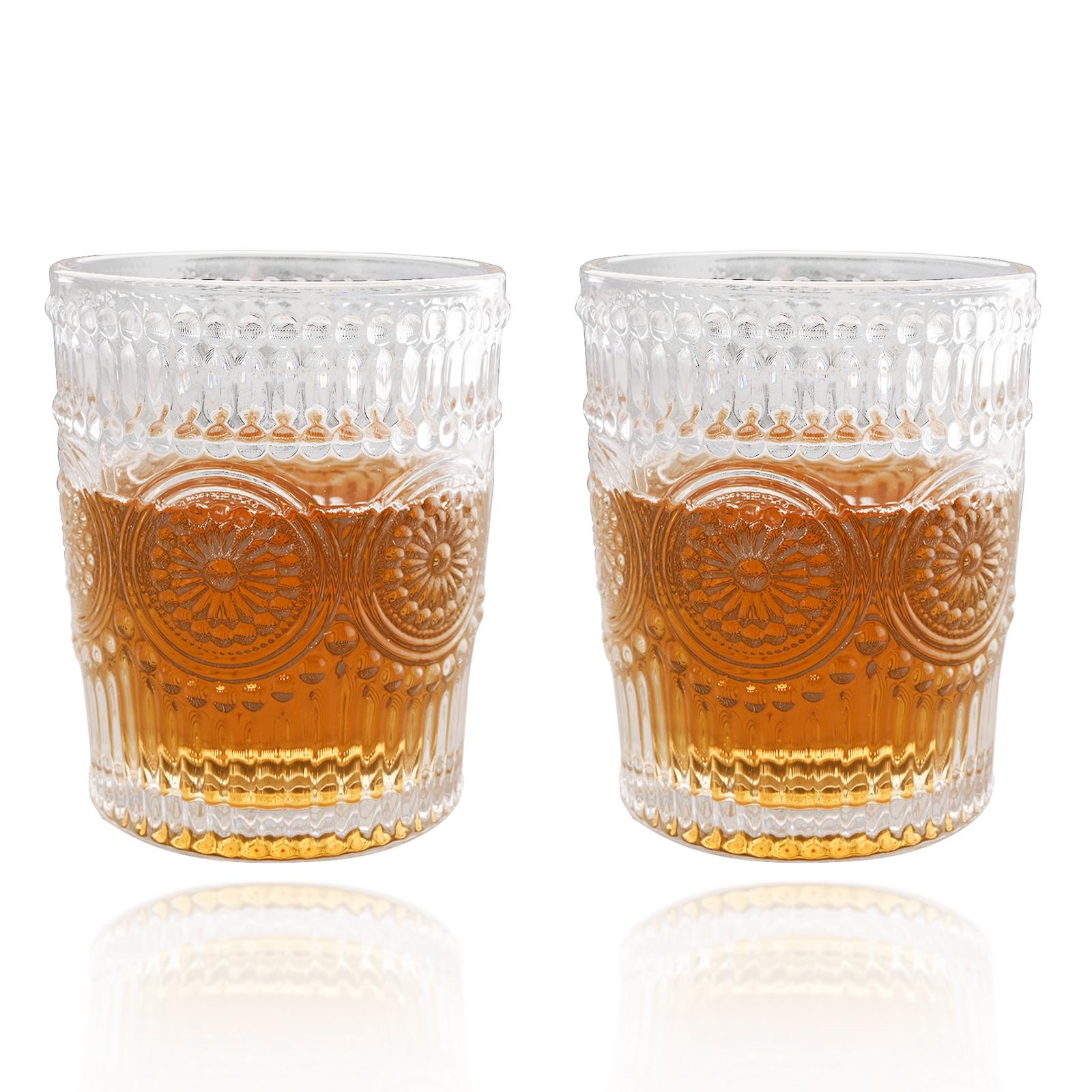 

Кружка с тиснением, стеклянная чашка на 10 унций с набором соломинок, посуда для ежедневного использования, ретро сок, напиток, вино, чай, молоко, кофе, чашка, стеклянная посуда 2pcs