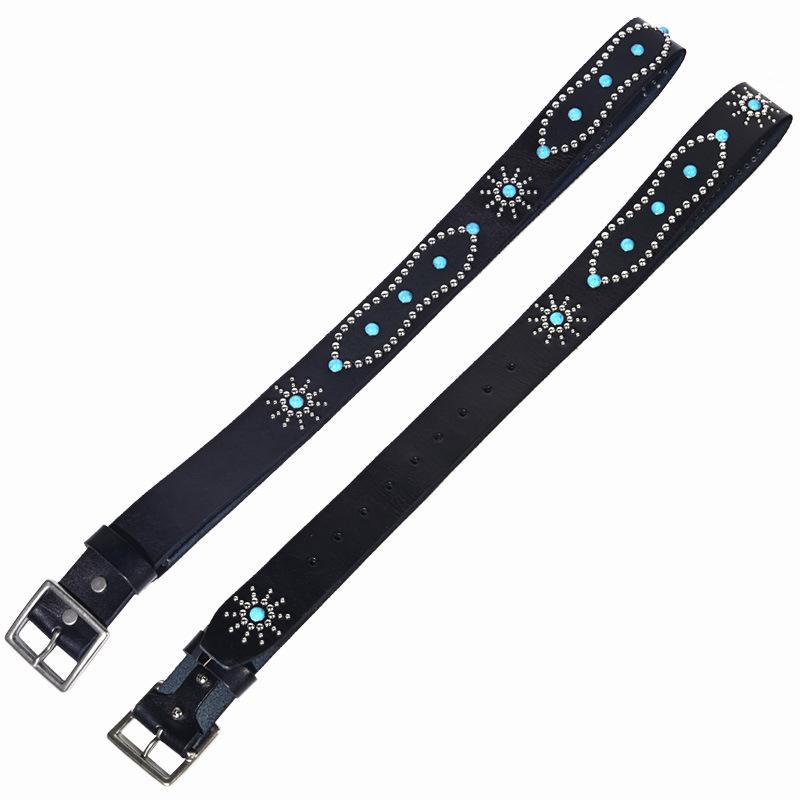 Men's Fashion 4.5cm Wide Genuine Leather Belt First Layer Cowhide Imitation Turquoise Inlay Rivet Punk Belt for Jeans