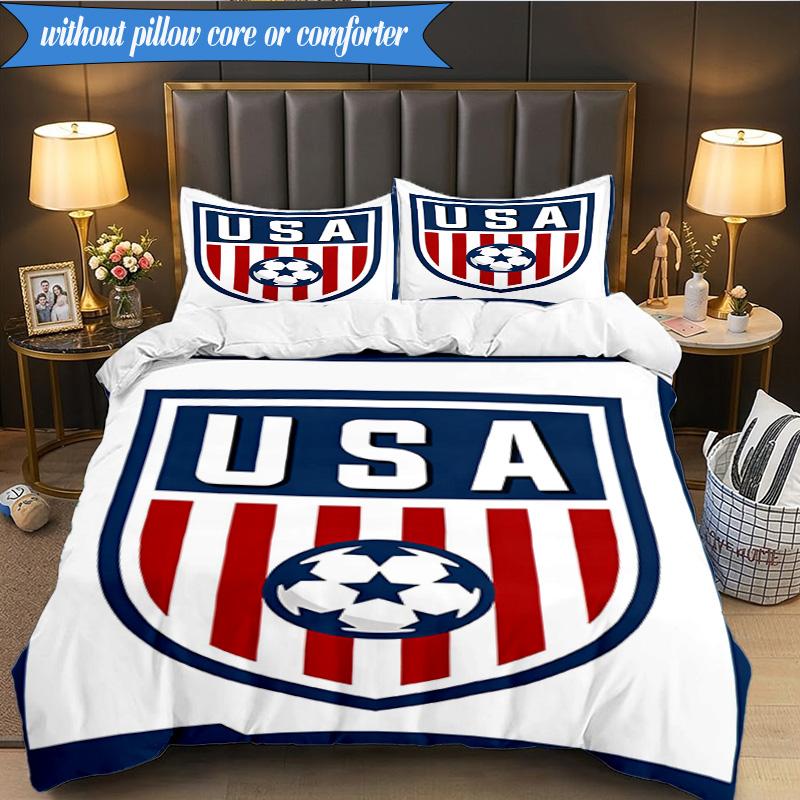 3PCS Usa Soccer Emblem Bedding Set 2D Printing (Includes 1 Duvet Cover + 2 Pillowcases Coreless), Bedroom decor,Fan Gift