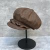 Small Fungus Edge Plaid Octagonal Hat Female Autumn Sweet Sister Big Head Cloud Hat Retro Beret